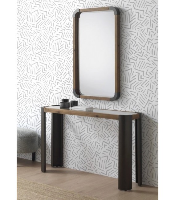 Espejo vertical estilo industrial en madera natural y metal