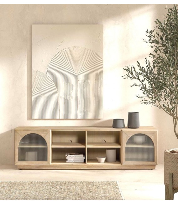 Mueble de TV grande en madera de mango acabado natural