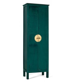 Armario alacena estilo oriental verde craquelado tirador dorado.