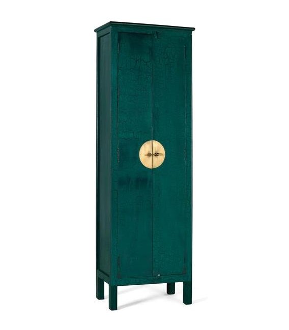 Armario alacena estilo oriental verde craquelado tirador dorado.