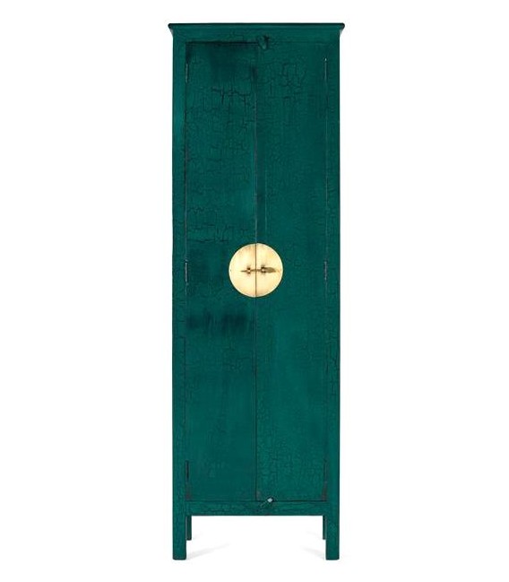 Armario alacena estilo oriental verde craquelado tirador dorado.