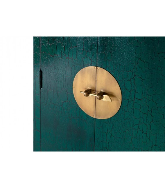 Armario alacena estilo oriental verde craquelado tirador dorado.