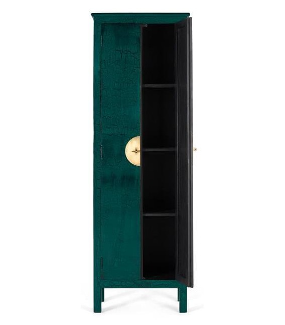 Armario alacena estilo oriental verde craquelado tirador dorado.