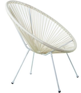 Sillón auxiliar exterior acero blanco y ratán sintético color crema