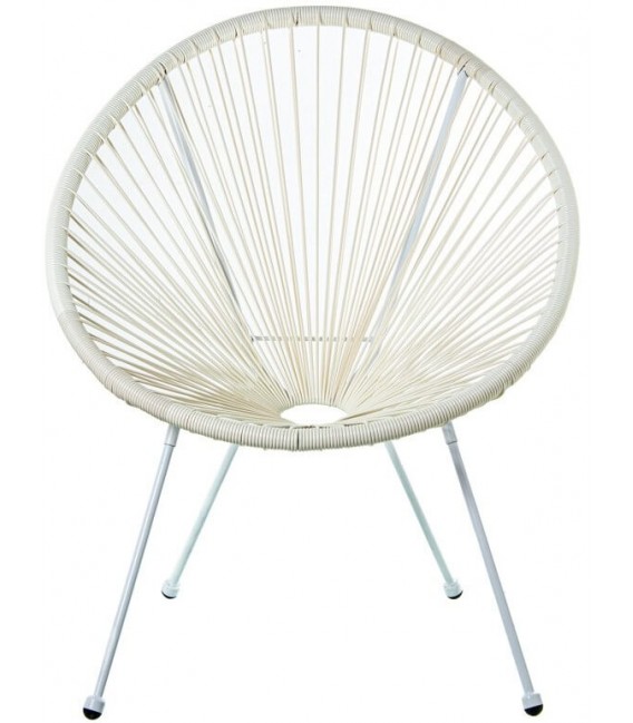 Sillón auxiliar exterior acero blanco y ratán sintético color crema