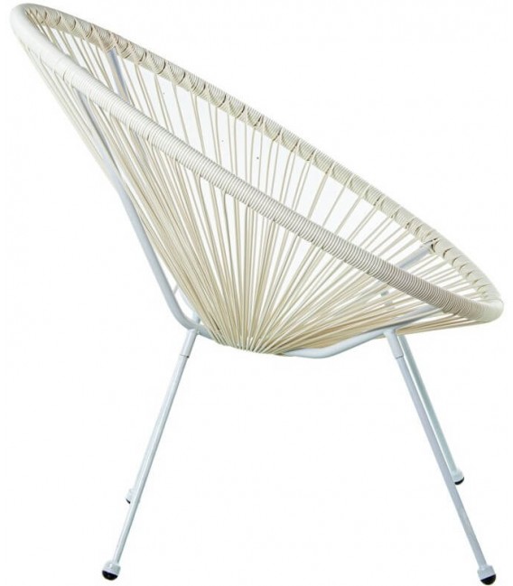 Sillón auxiliar exterior acero blanco y ratán sintético color crema