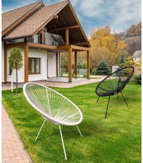 Sillón auxiliar exterior acero blanco y ratán sintético color crema