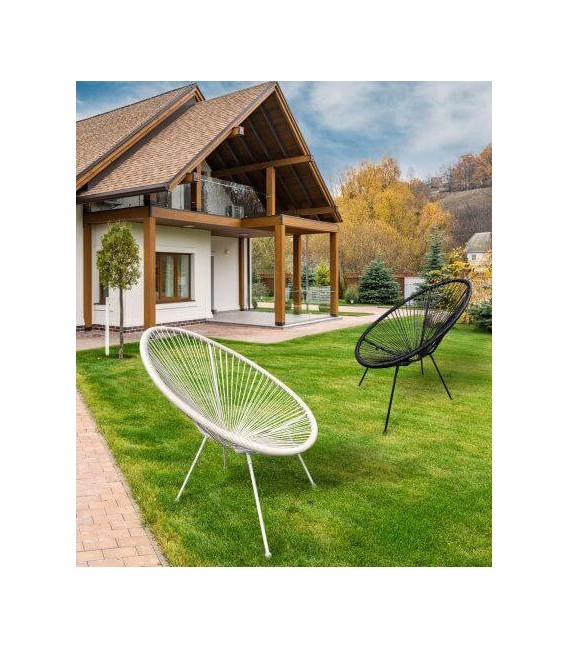 Sillón auxiliar exterior acero blanco y ratán sintético color crema