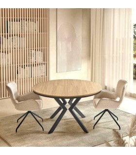 Mesa de comedor redonda extensible estilo industrial