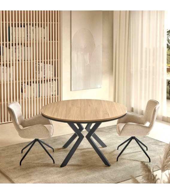 Mesa de comedor redonda extensible estilo industrial