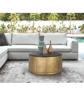 Mesa de centro redonda bronce antiguo y mármol negro