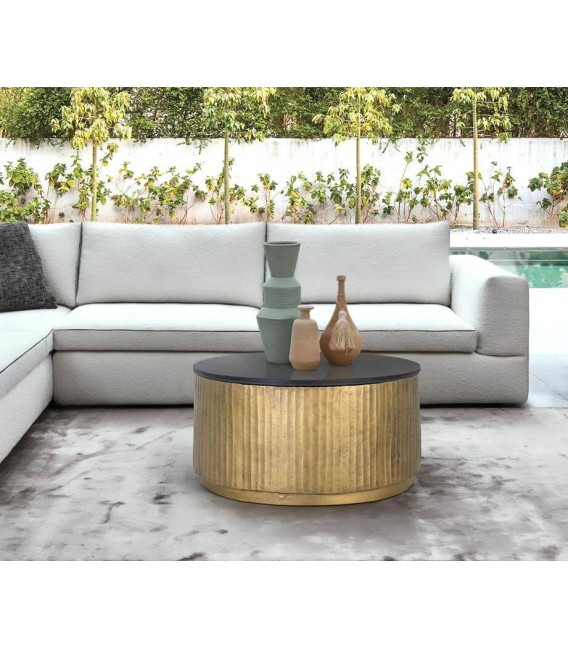 Mesa de centro redonda bronce antiguo y mármol negro