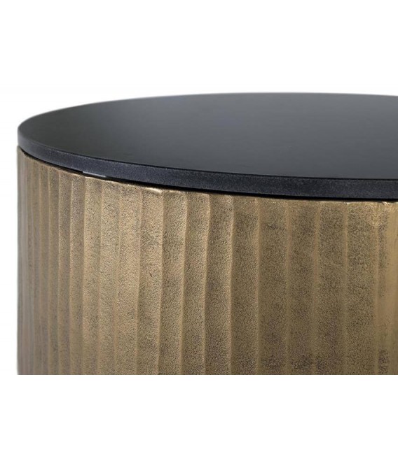 Mesa de centro redonda bronce antiguo y mármol negro