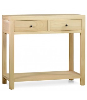 Consola de entrada 2 cajones madera maciza de mindi acabado natural,