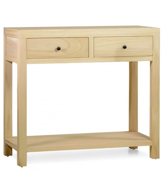 Consola de entrada 2 cajones madera maciza de mindi acabado natural,