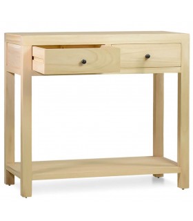 Consola de entrada 2 cajones madera maciza de mindi acabado natural,