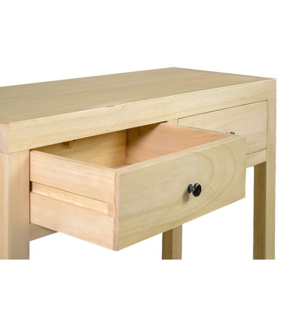 Consola de entrada 2 cajones madera maciza de mindi acabado natural,