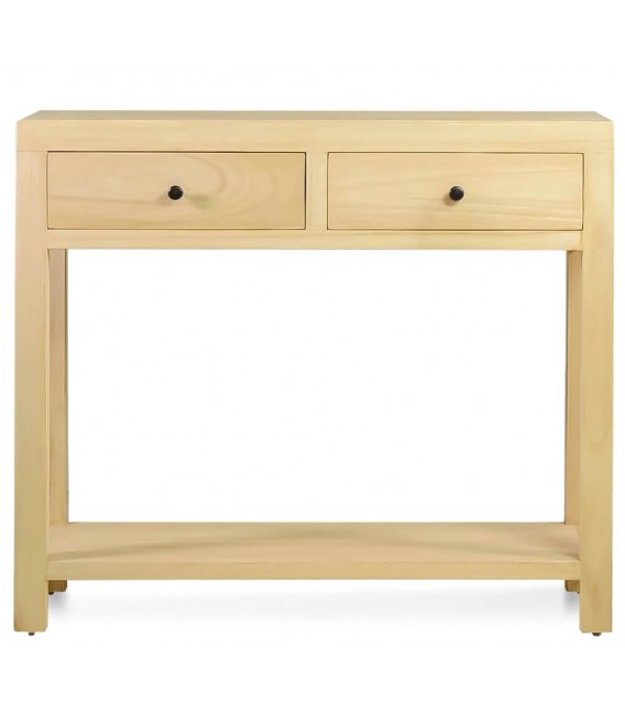 Consola de entrada 2 cajones madera maciza de mindi acabado natural,