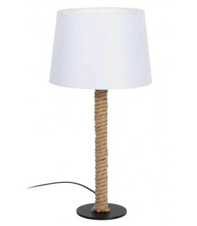 Lampara de sobremesa grande metal negro yute natural y textil blanco