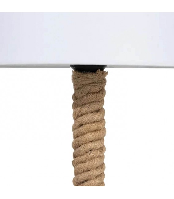 Lampara de sobremesa grande metal negro yute natural y textil blanco