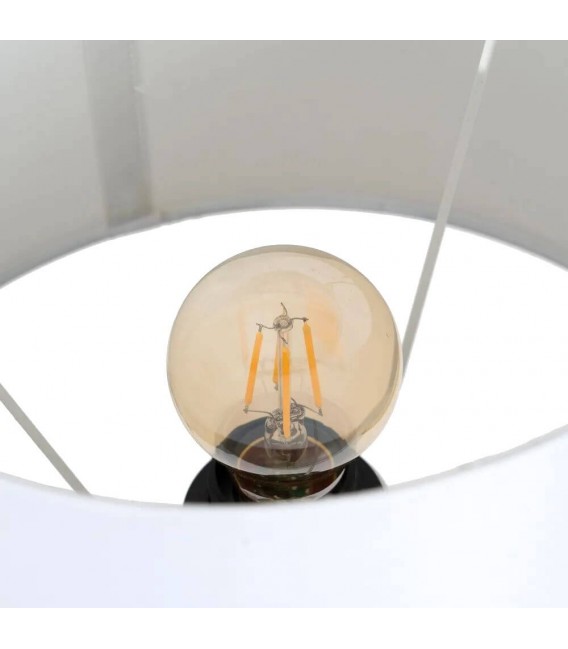 Lampara de sobremesa grande metal negro yute natural y textil blanco