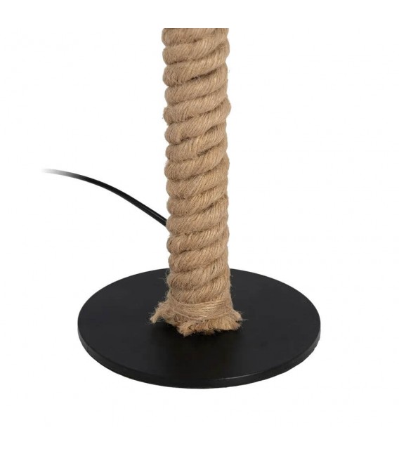 Lampara de sobremesa grande metal negro yute natural y textil blanco