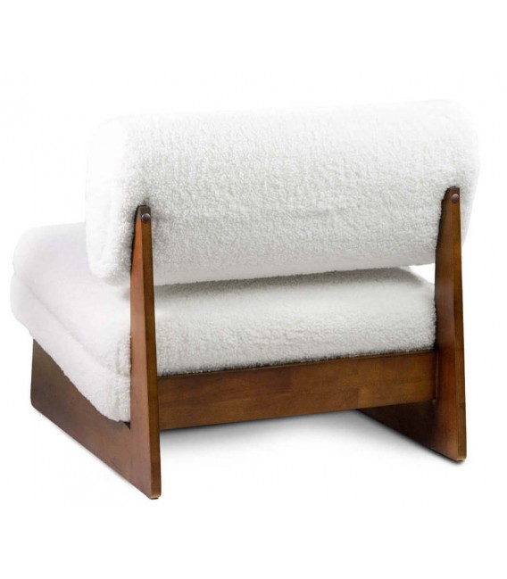 SILLON 75 X 75 X 68 AMID MADERA TECA TAPIZADO BOUCLE BLANCO