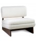 Sillón cómodo tela bouclé real de lana blanca, base en madera de teca