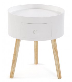 Práctica y bonita mesita auxiliar redonda de estilo nórdico un cajón