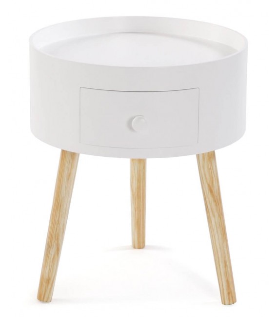 Práctica y bonita mesita auxiliar redonda de estilo nórdico un cajón