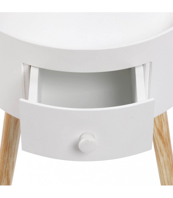 Práctica y bonita mesita auxiliar redonda de estilo nórdico un cajón