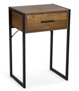 Mesita de noche pequeña estilo industrial con un cajón