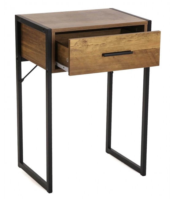 Mesita de noche pequeña estilo industrial con un cajón