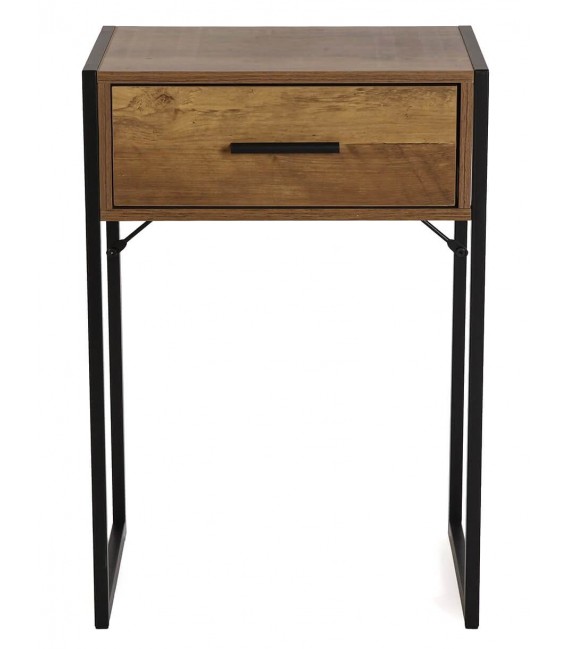 Mesita de noche pequeña estilo industrial con un cajón