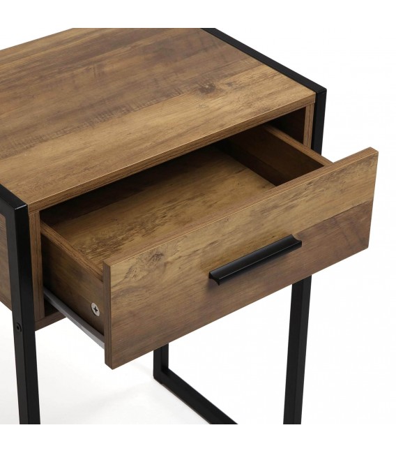 Mesita de noche pequeña estilo industrial con un cajón
