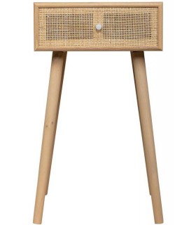 Mesita de noche pequeña con 1 cajón madera y ratán