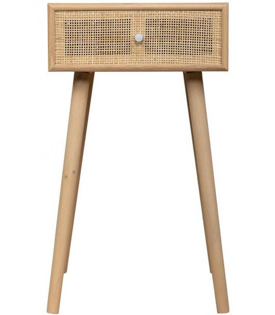 Mesita de noche pequeña con 1 cajón madera y ratán