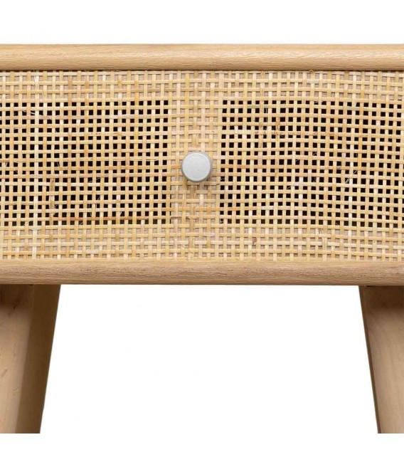 Mesita de noche pequeña con 1 cajón madera y ratán