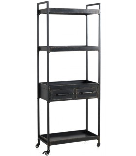 Estantería con ruedas estilo industrial,  metal negro envejecido