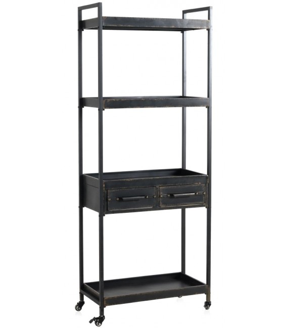 Estantería con ruedas estilo industrial,  metal negro envejecido