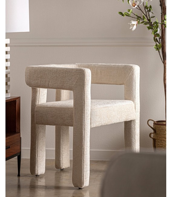 Sillón de comedor original tapizado blanco roto muy cómodo