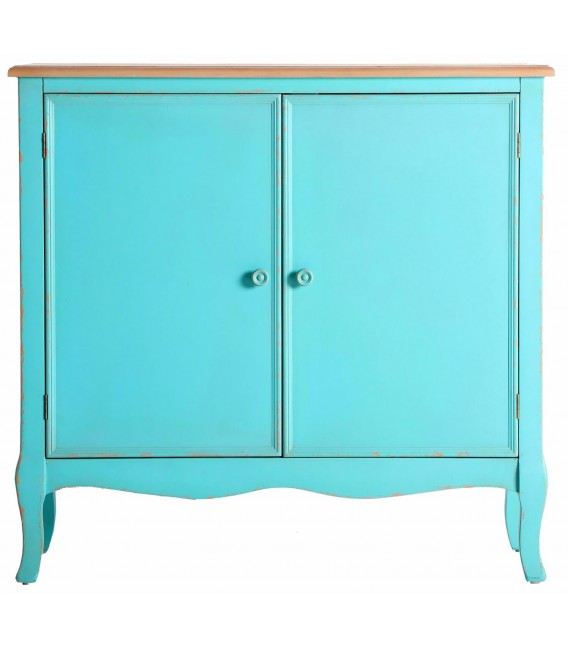 Taquillón madera natural y azul celeste rozado www.mdmhogar.com