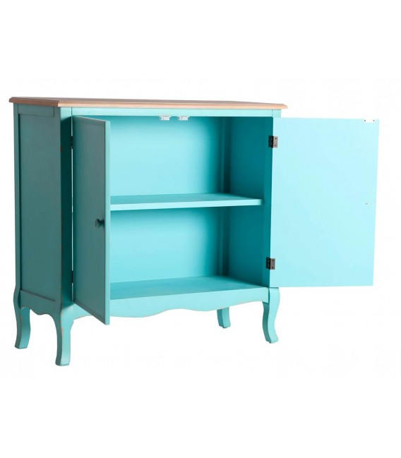 Taquillón madera natural y azul celeste rozado www.mdmhogar.com