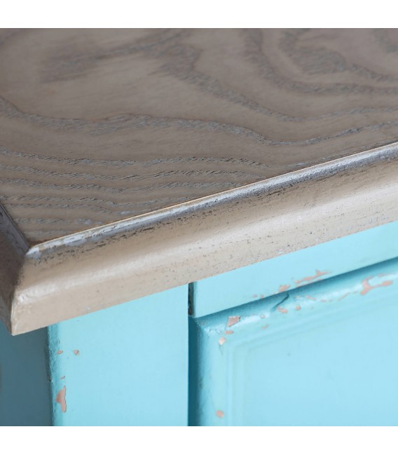 Taquillón madera natural y azul celeste rozado www.mdmhogar.com