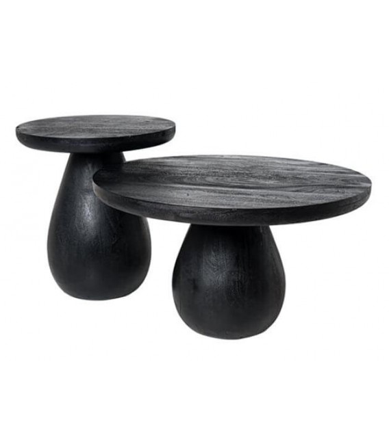 Mesa de centro redonda madera de mango teñida color negro