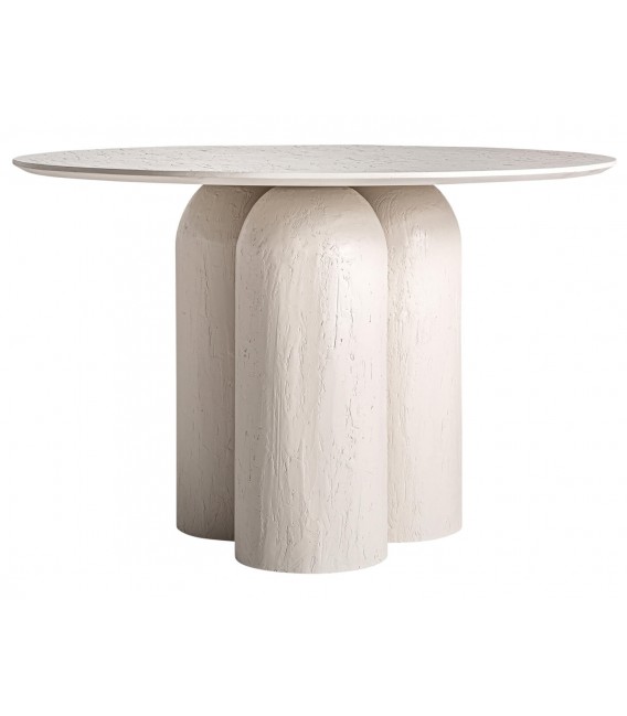 Mesa de comedor redonda, madera de mango pintada en blanco efecto yeso