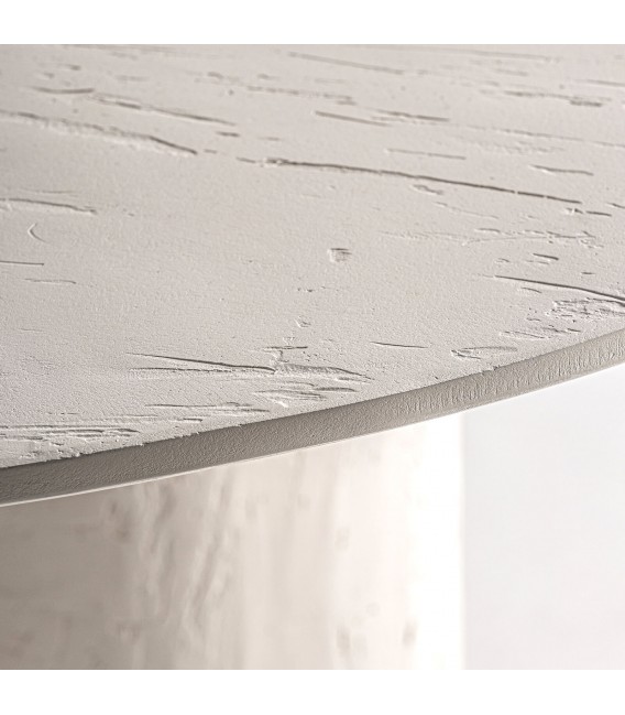 Mesa de comedor redonda, madera de mango pintada en blanco efecto yeso