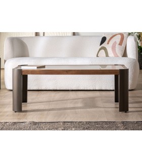 Mesa de centro rectangular estilo industrial  madera abeto metal gris