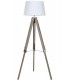 Lámpara de pie trípode madera natural pantalla blanca