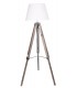 Lámpara de pie trípode madera natural pantalla blanca